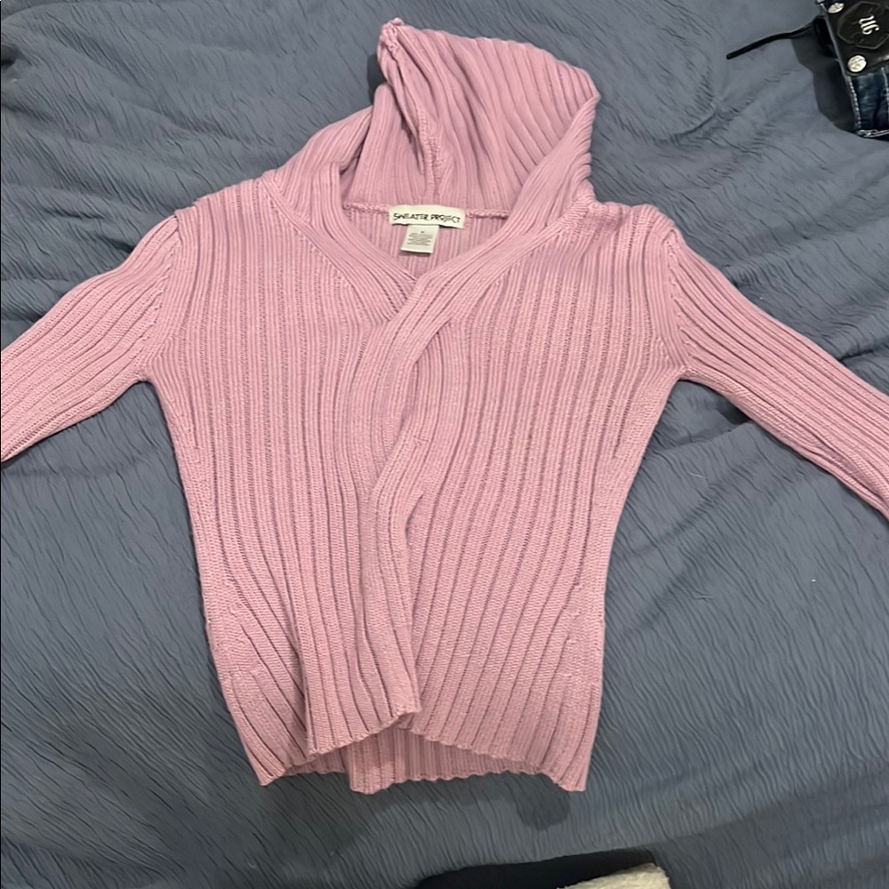 Sweater Project Pink Cardigan with Ribbed Texture
